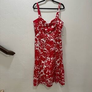 NWT Maggy London Red White Midi Maxi Dress Floral Silk Women's 16